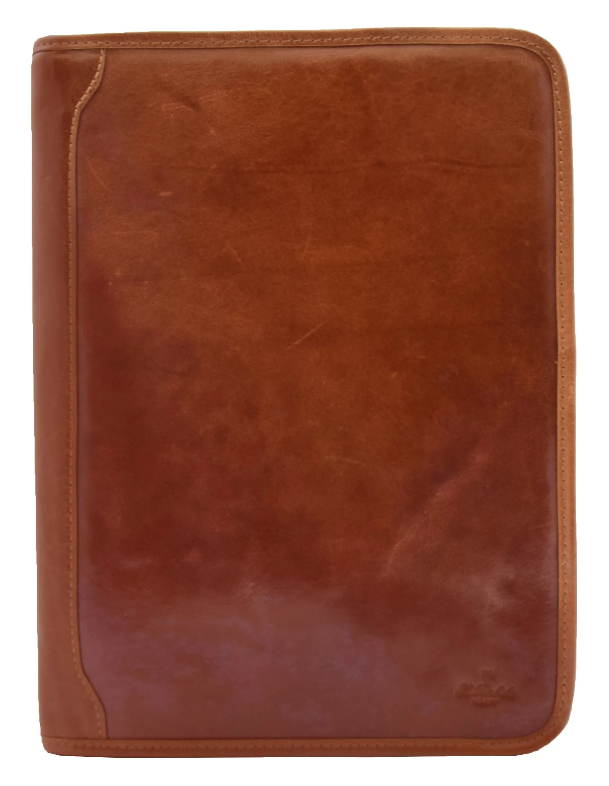 DR482 Real Leather Portfolio Ring Binder Case Cognac