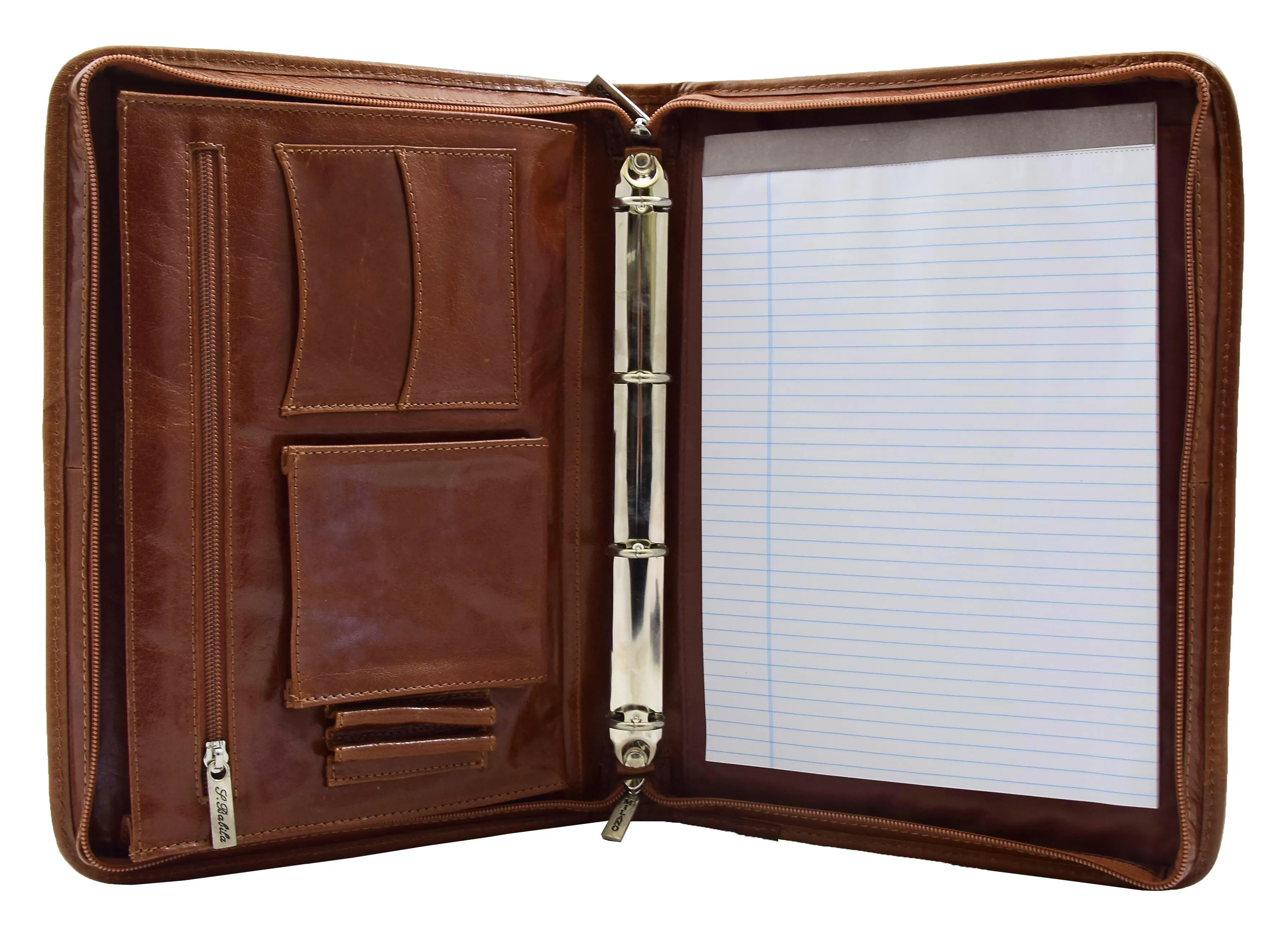 DR482 Real Leather Portfolio Ring Binder Case Cognac
