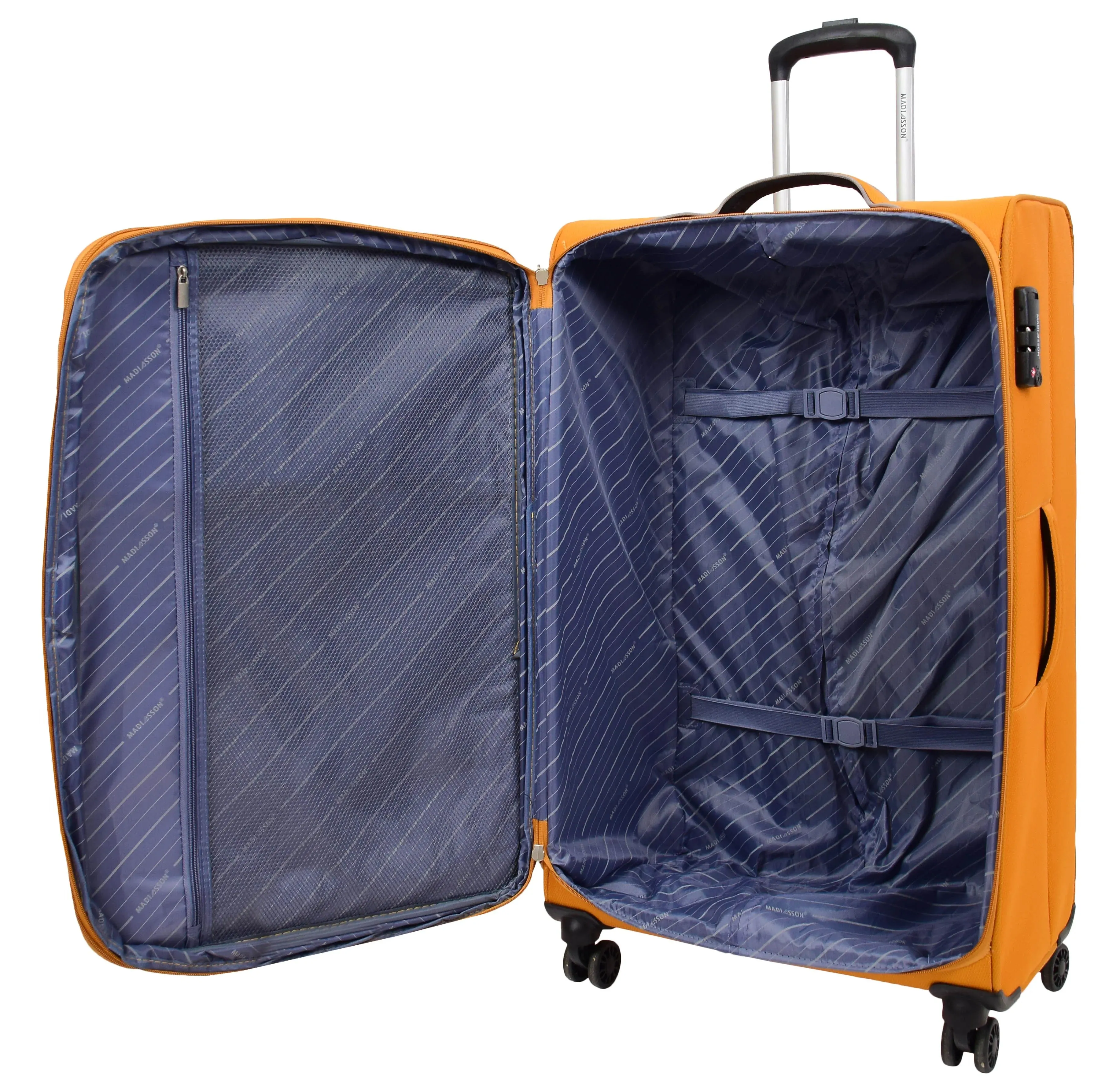 DR499 Lightweight Four Wheel Soft Luggage Suitcase TSA Lock Yellow