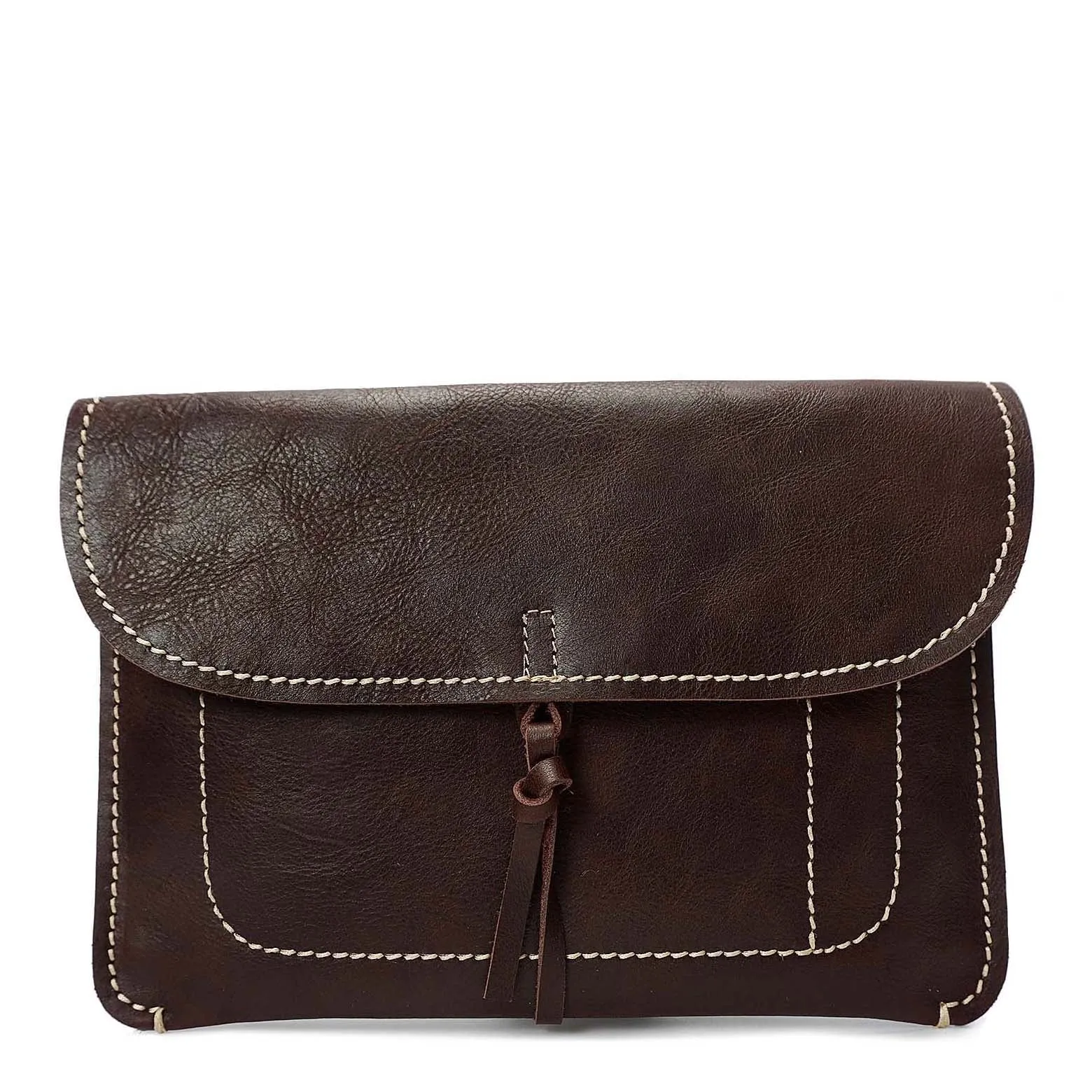 DR605 Real Leather Small Pouch A5 Size Clutch Bag Brown