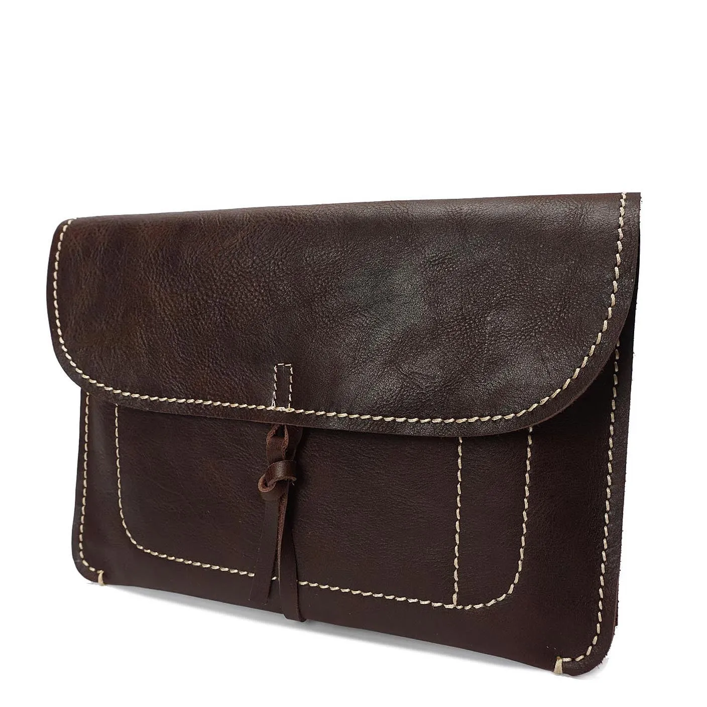 DR605 Real Leather Small Pouch A5 Size Clutch Bag Brown
