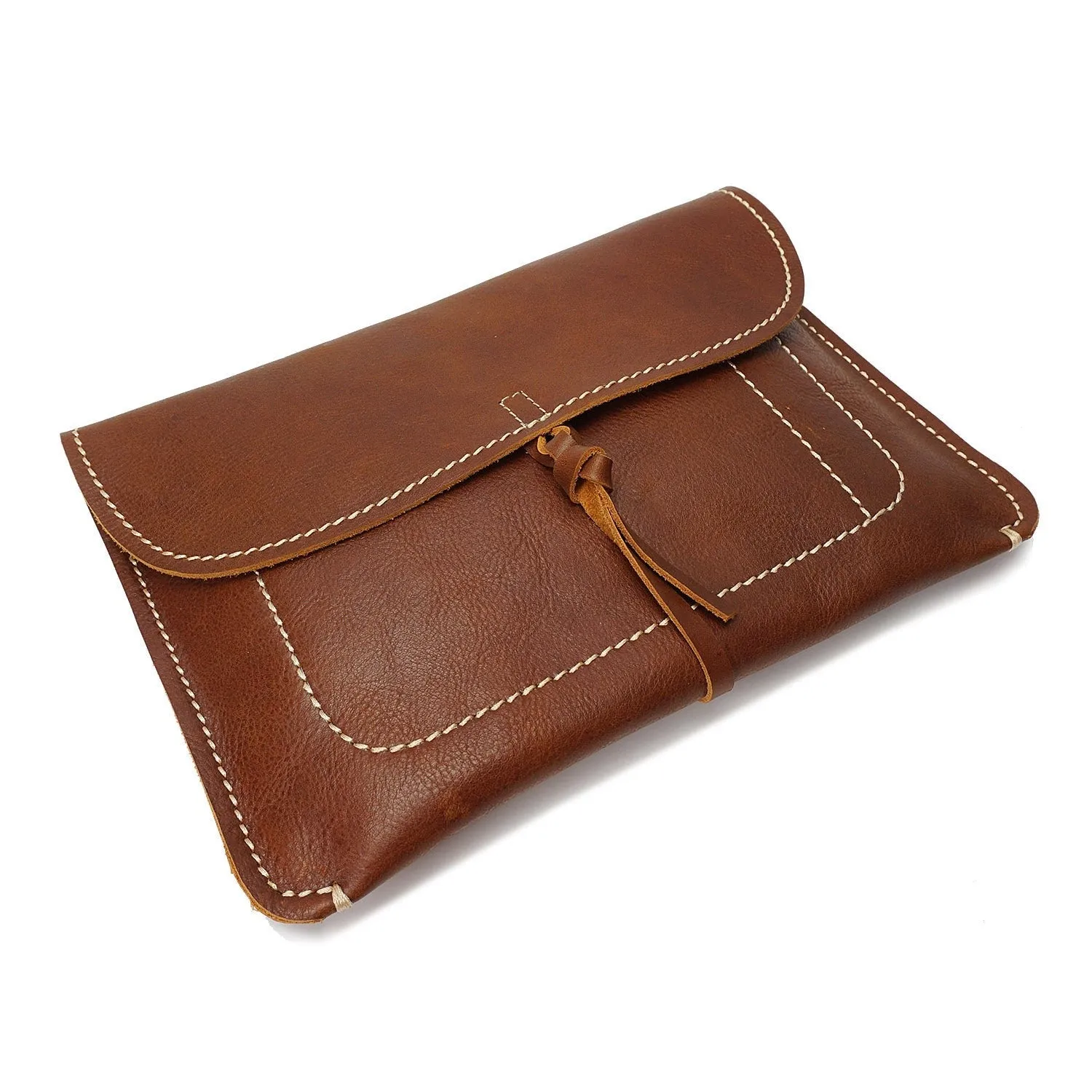 DR605 Real Leather Small Pouch A5 Size Clutch Bag Tan