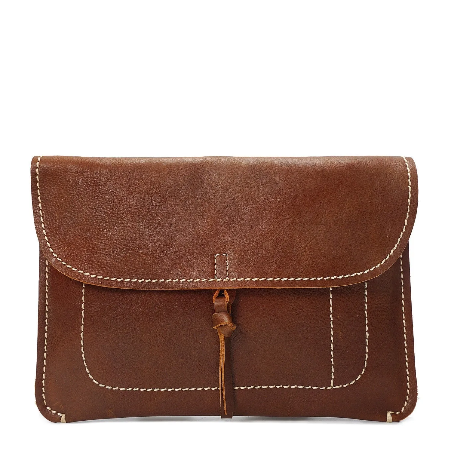 DR605 Real Leather Small Pouch A5 Size Clutch Bag Tan