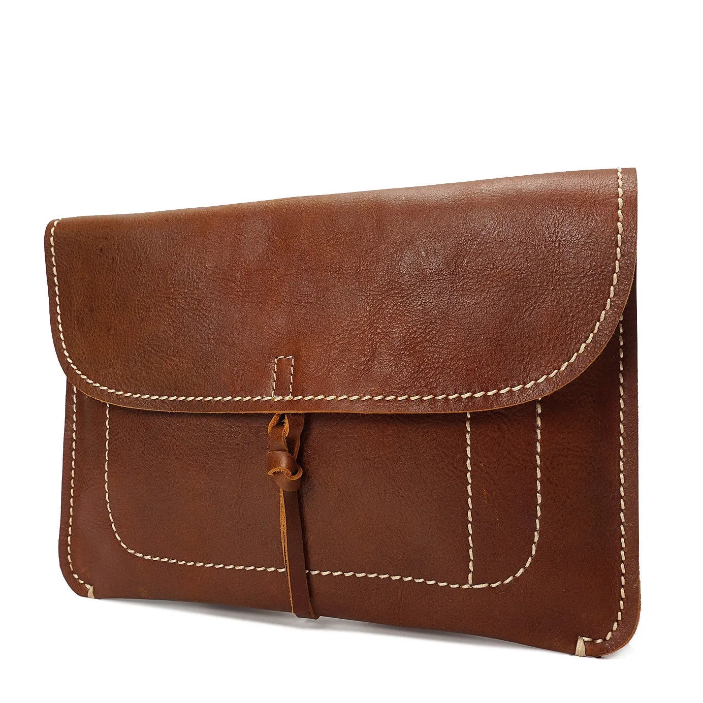 DR605 Real Leather Small Pouch A5 Size Clutch Bag Tan