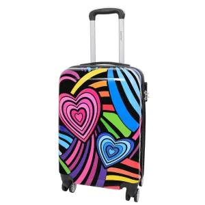 DR624 Hard Cabin Size Four Wheels Hearts Print Suitcase