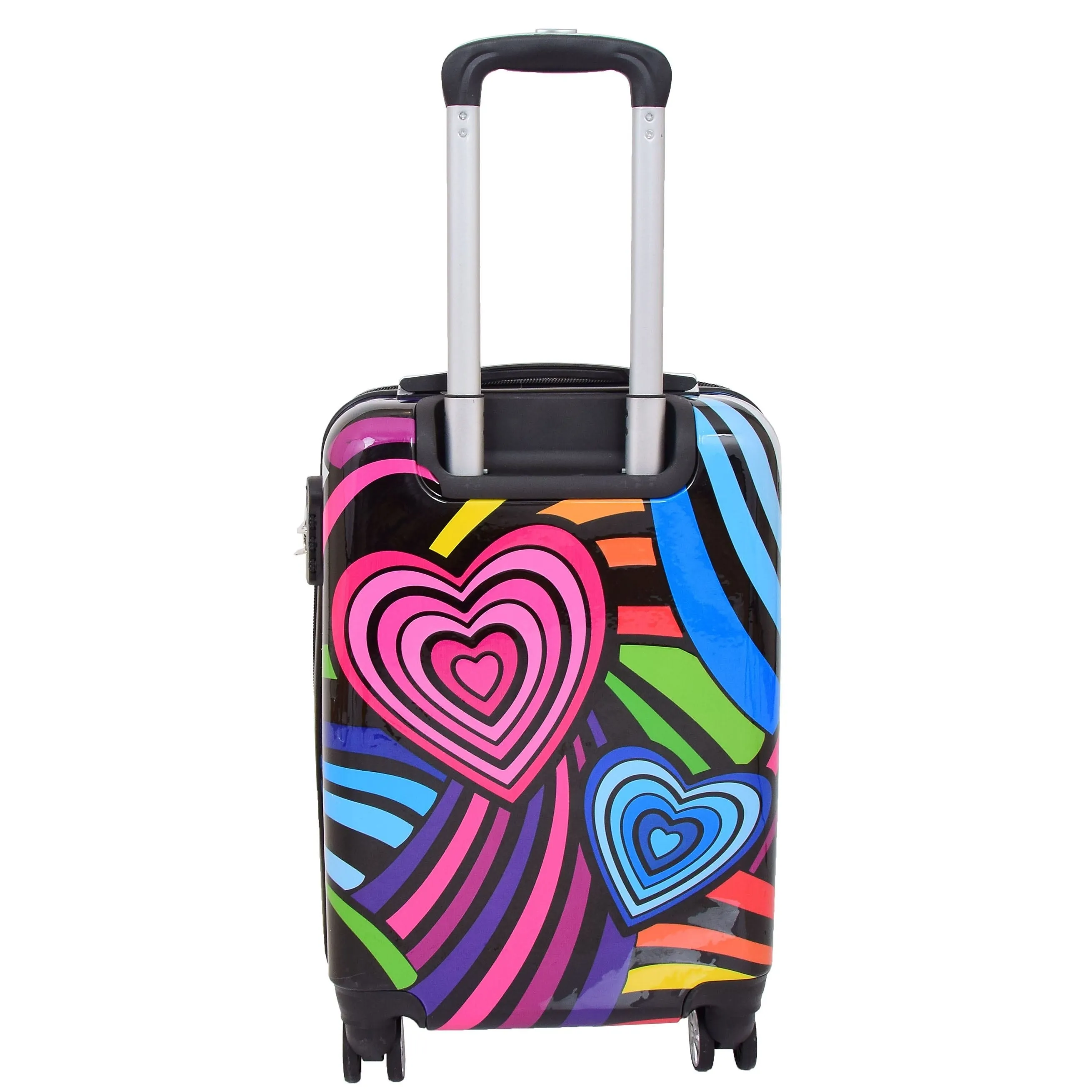 DR624 Hard Cabin Size Four Wheels Hearts Print Suitcase