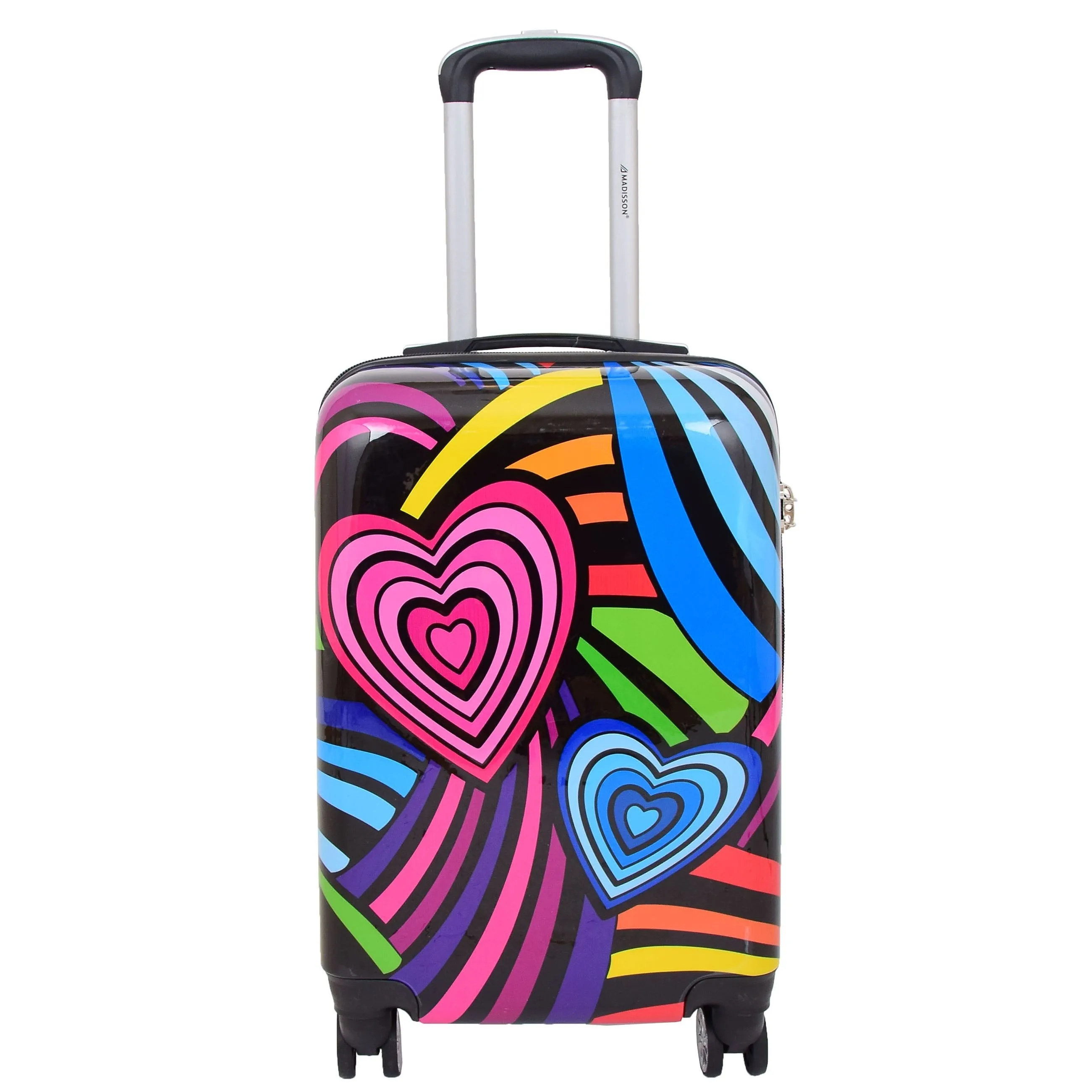 DR624 Hard Cabin Size Four Wheels Hearts Print Suitcase