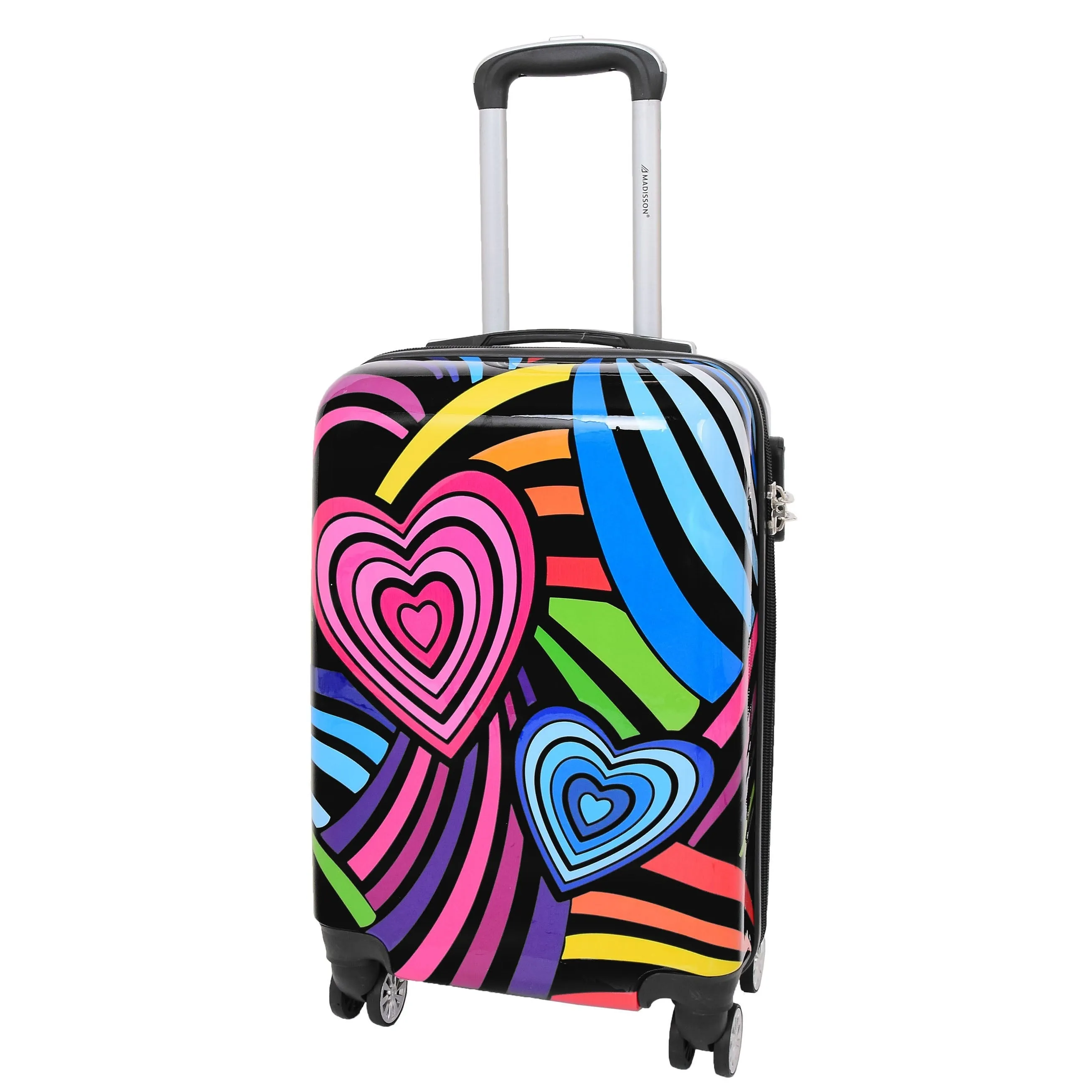 DR624 Hard Cabin Size Four Wheels Hearts Print Suitcase