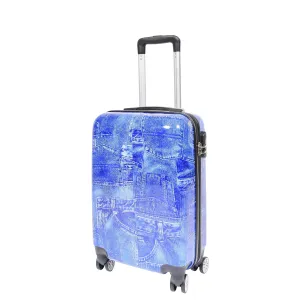 DR635 Cabin Size ABS Hard Four Wheels Jeans Print Suitcase Blue