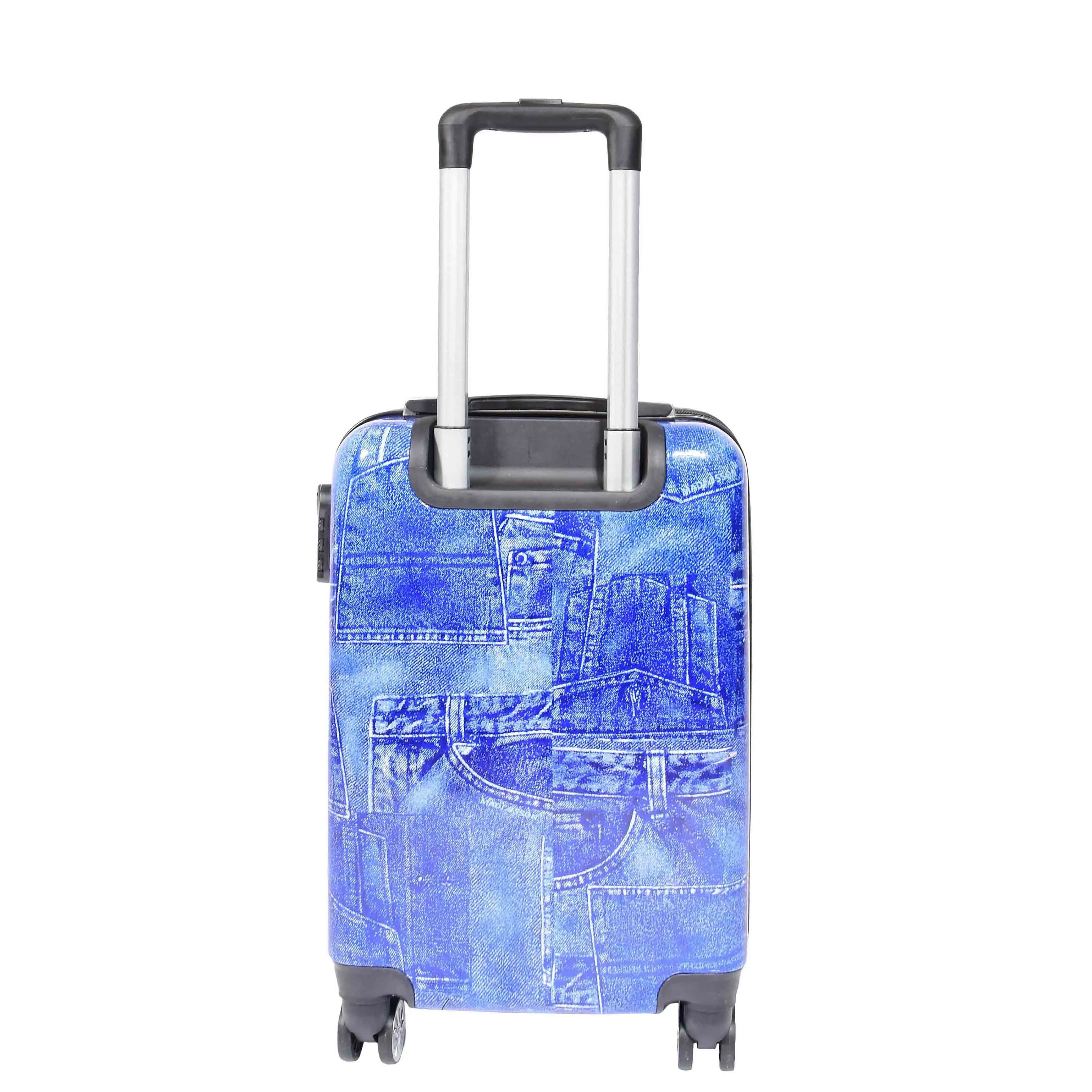 DR635 Cabin Size ABS Hard Four Wheels Jeans Print Suitcase Blue
