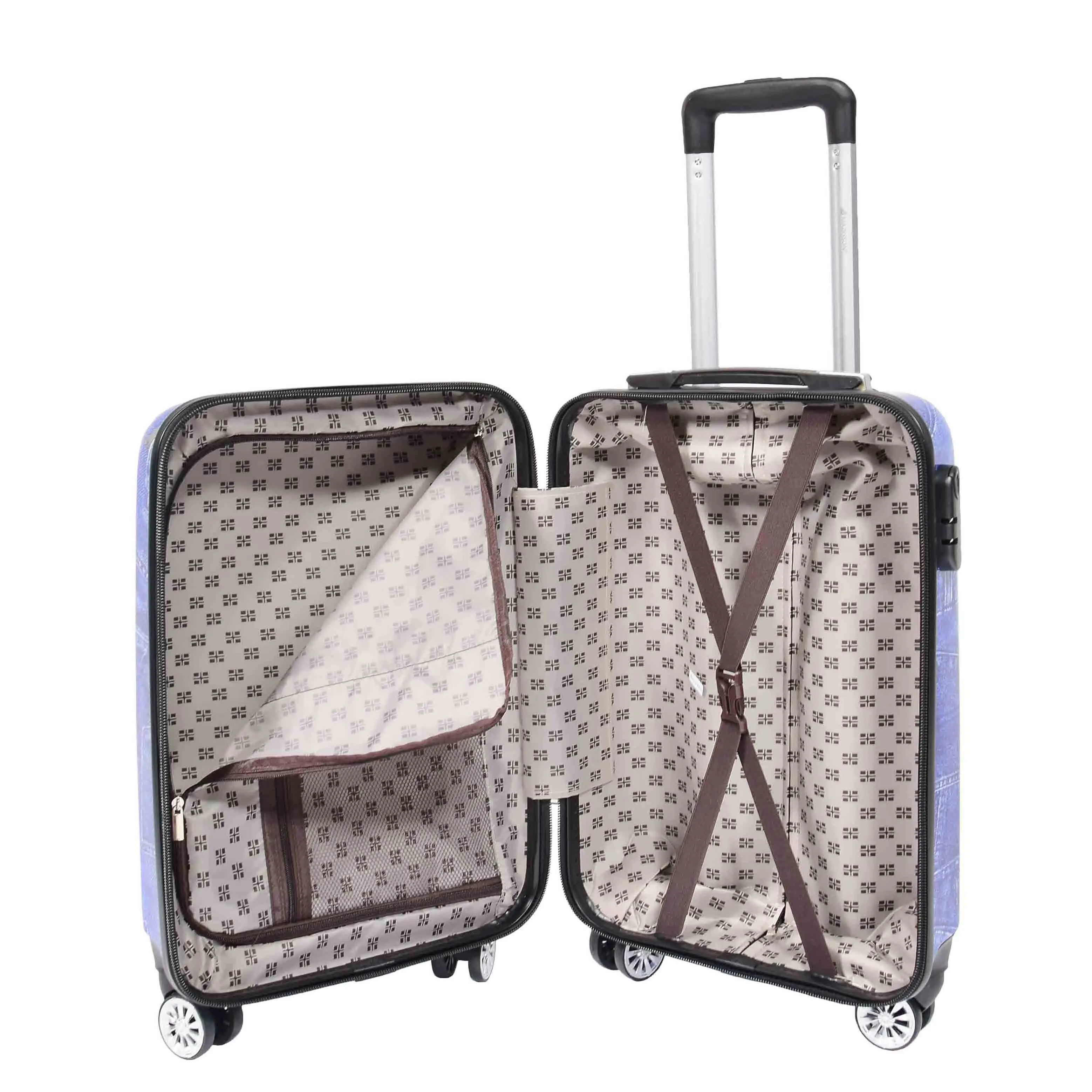 DR635 Cabin Size ABS Hard Four Wheels Jeans Print Suitcase Blue