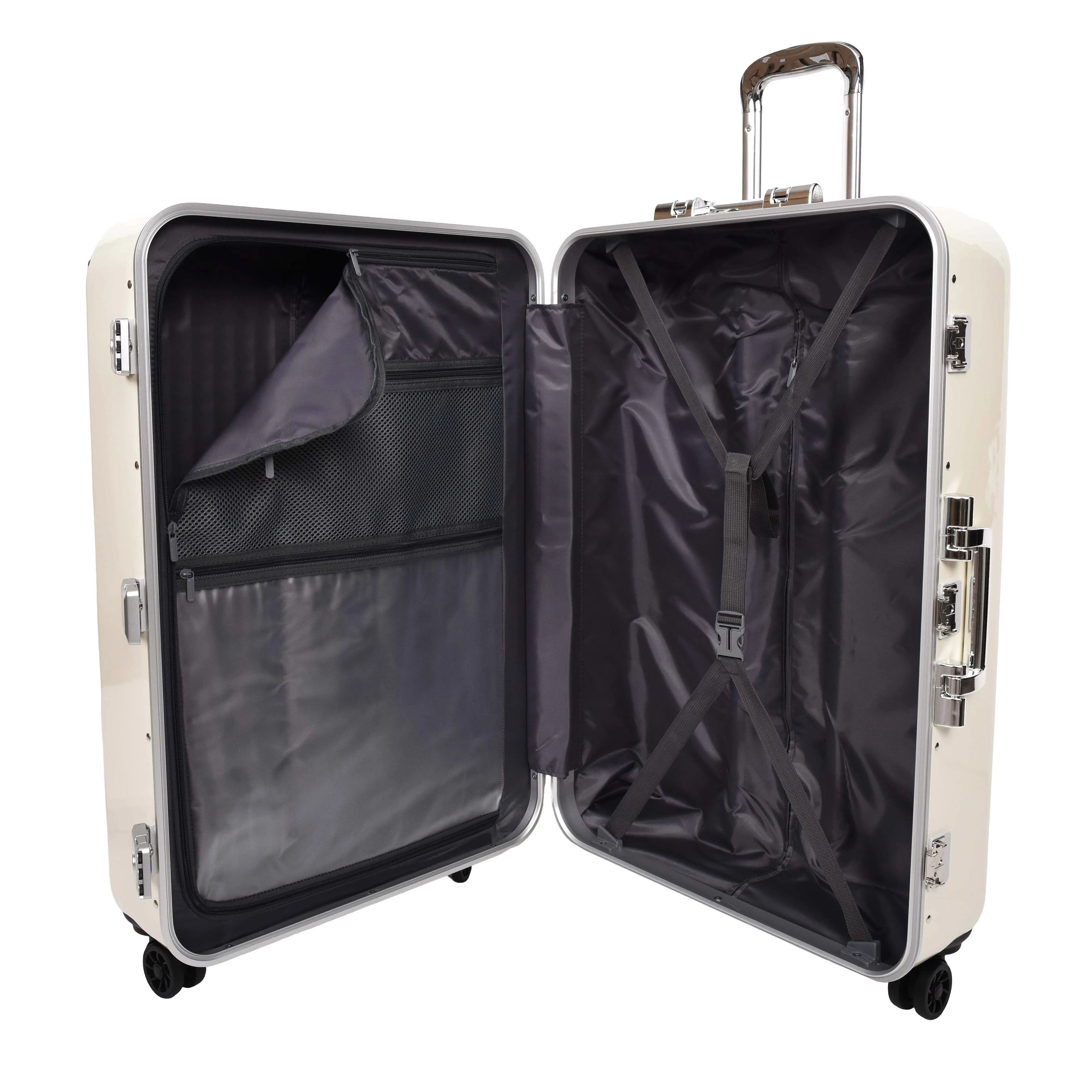 DR693 Four Wheel Suitcase Metal Frame Hard Shell Luggage Off White