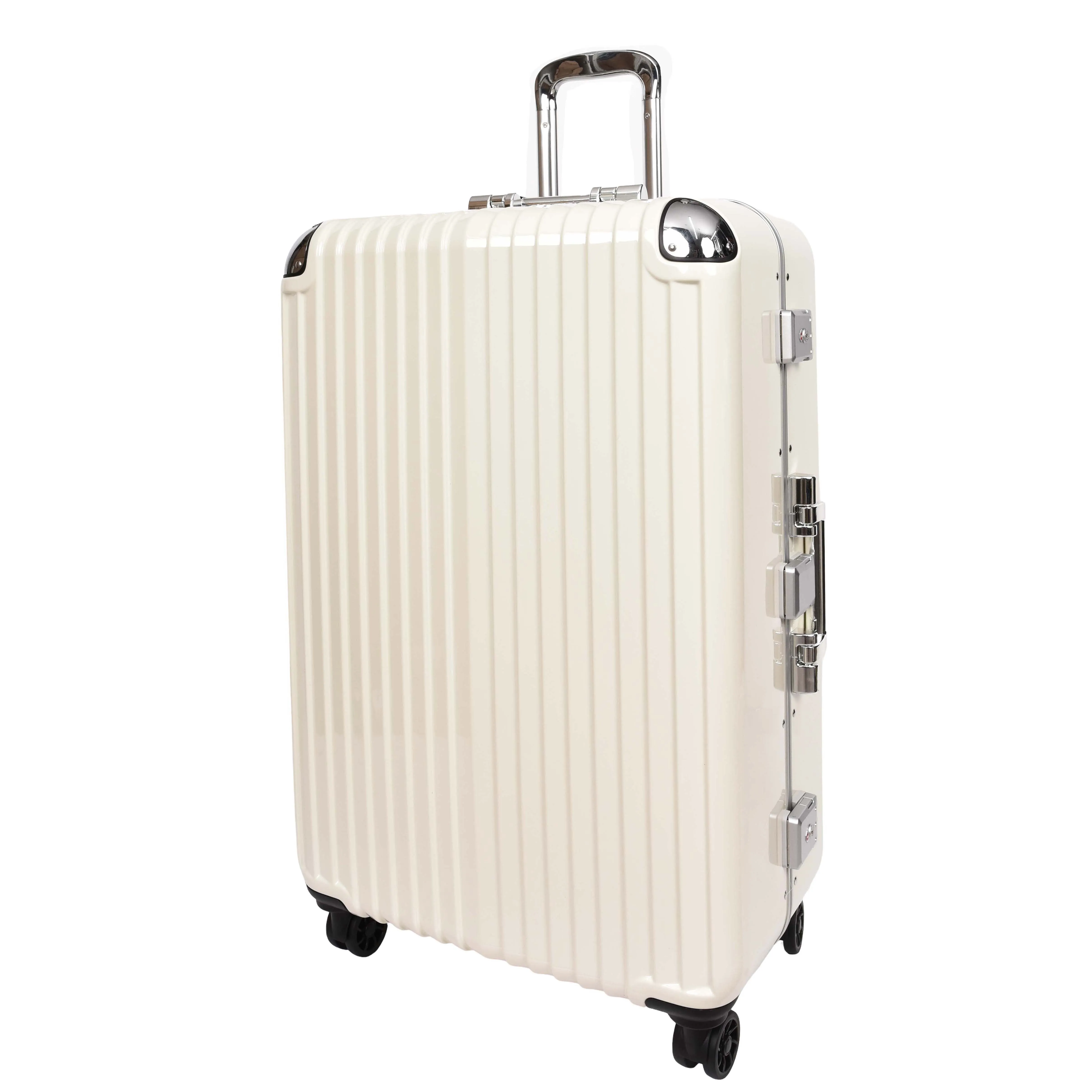 DR693 Four Wheel Suitcase Metal Frame Hard Shell Luggage Off White