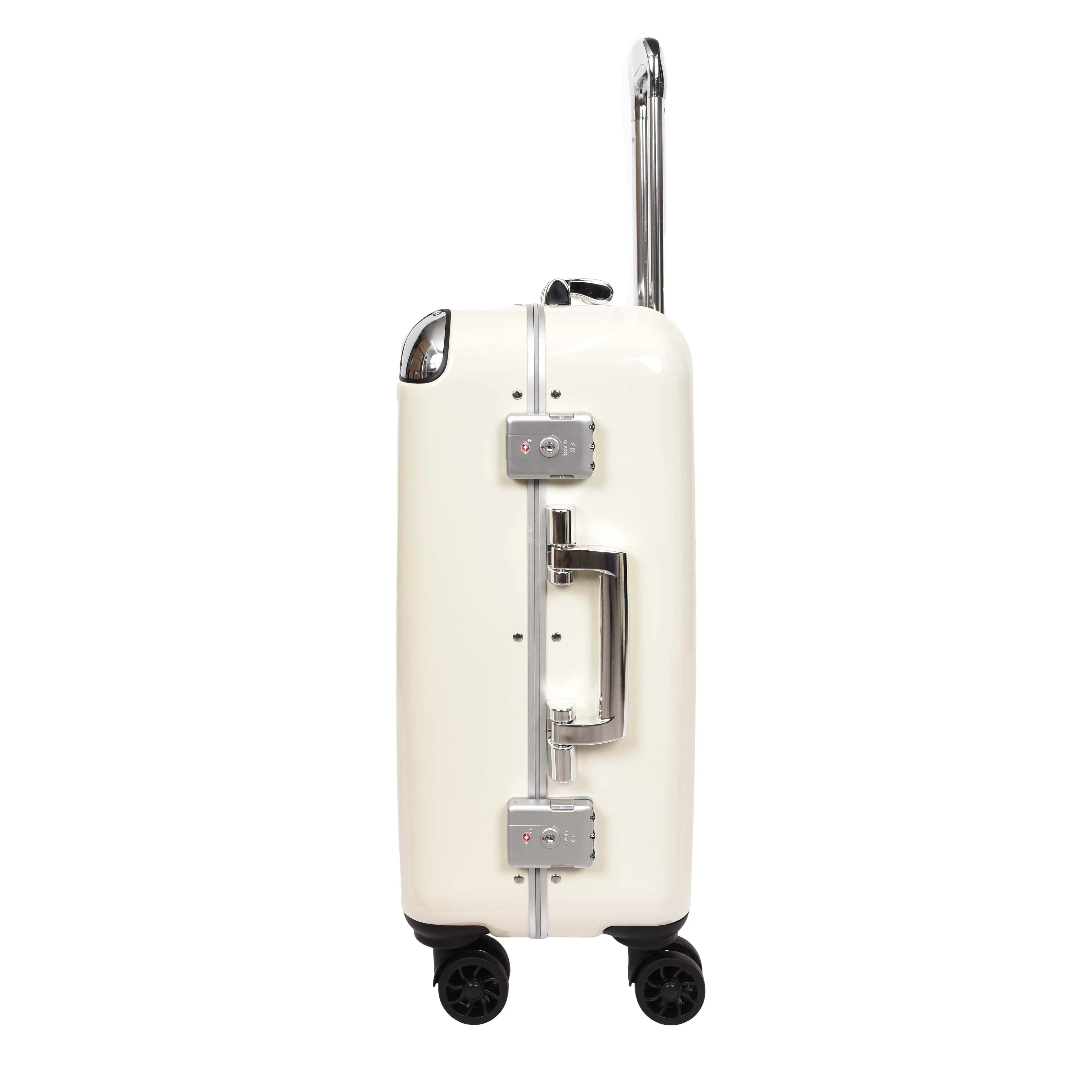 DR693 Four Wheel Suitcase Metal Frame Hard Shell Luggage Off White