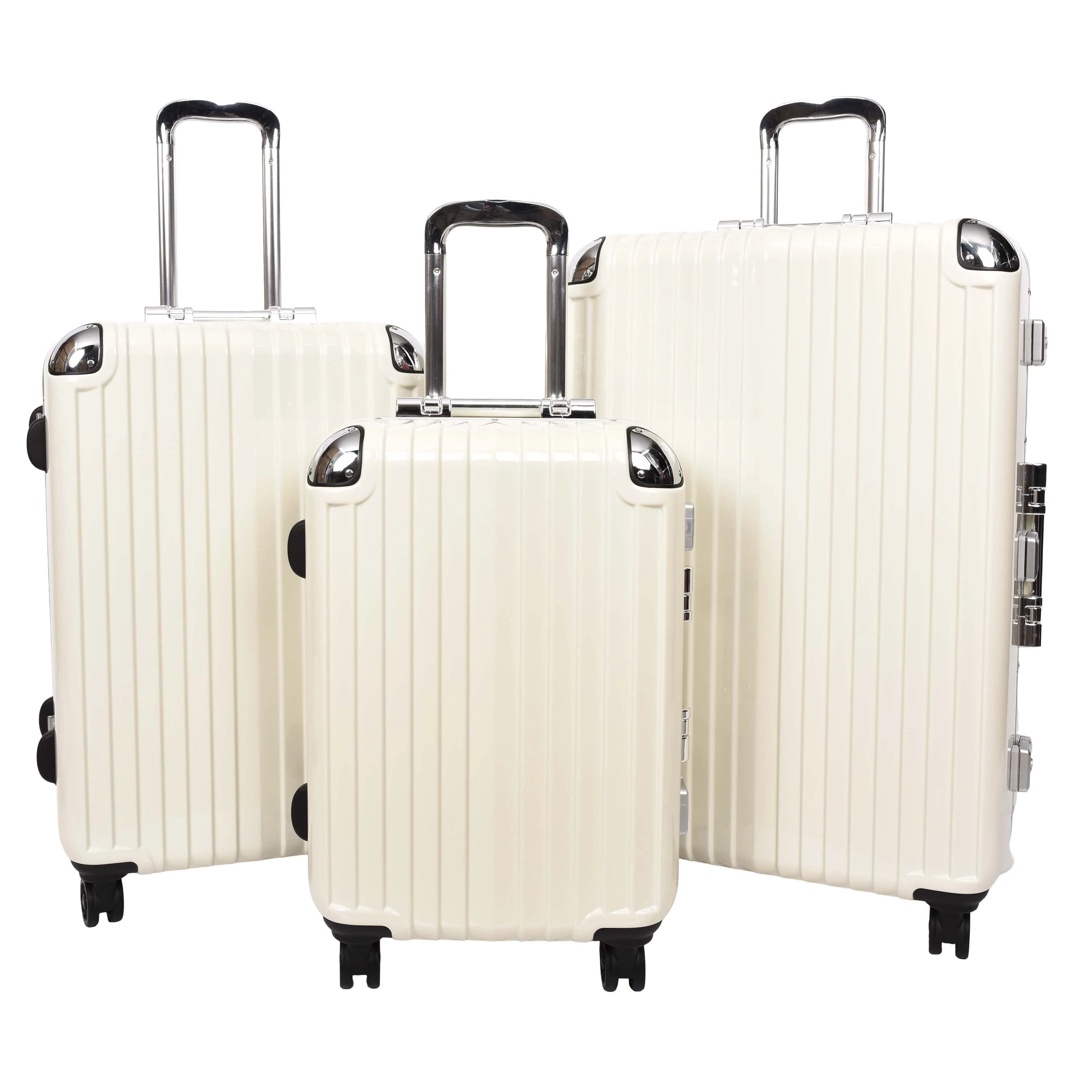 DR693 Four Wheel Suitcase Metal Frame Hard Shell Luggage Off White