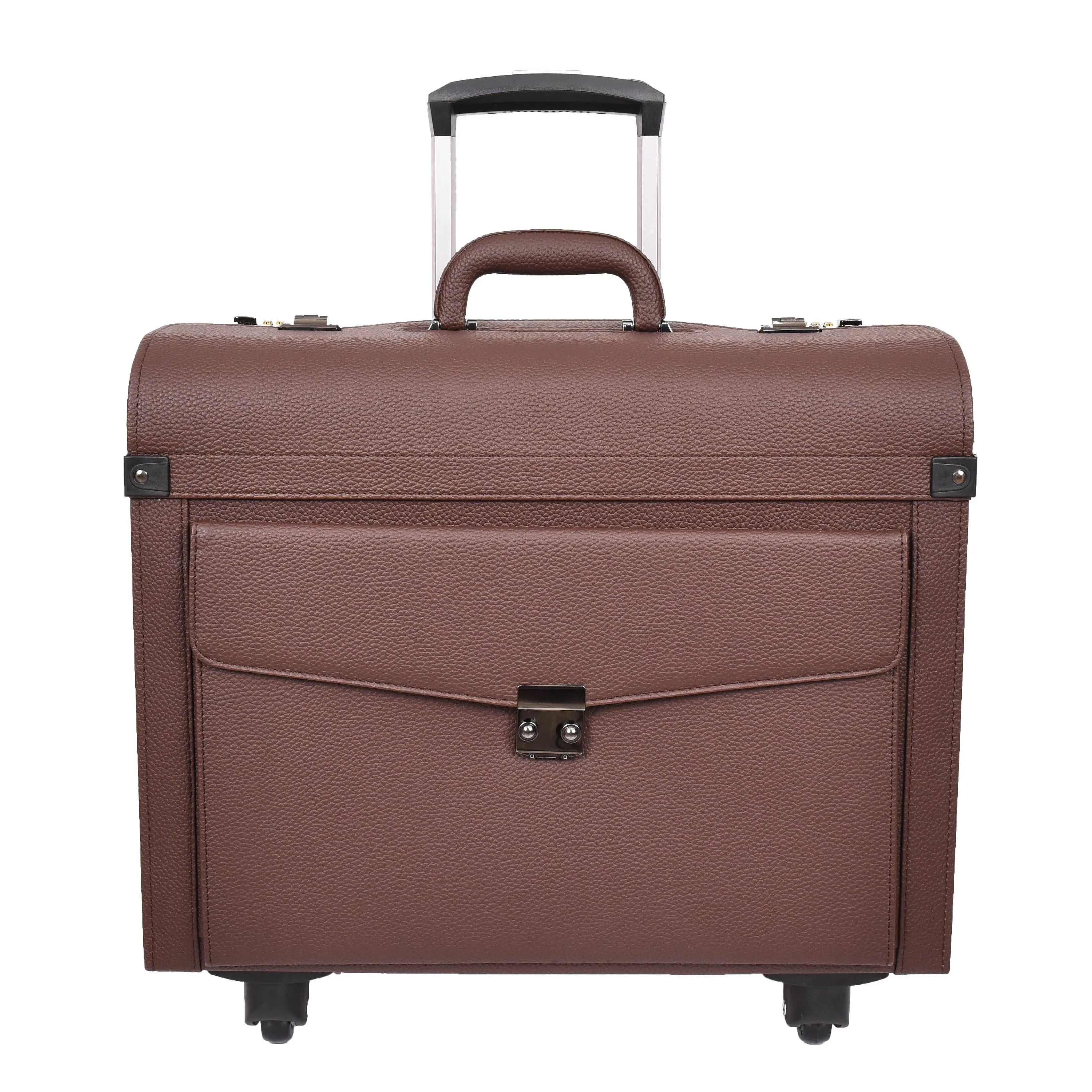 DR695 Four Wheel Pilot Case Faux Leather Cabin Bag Brown