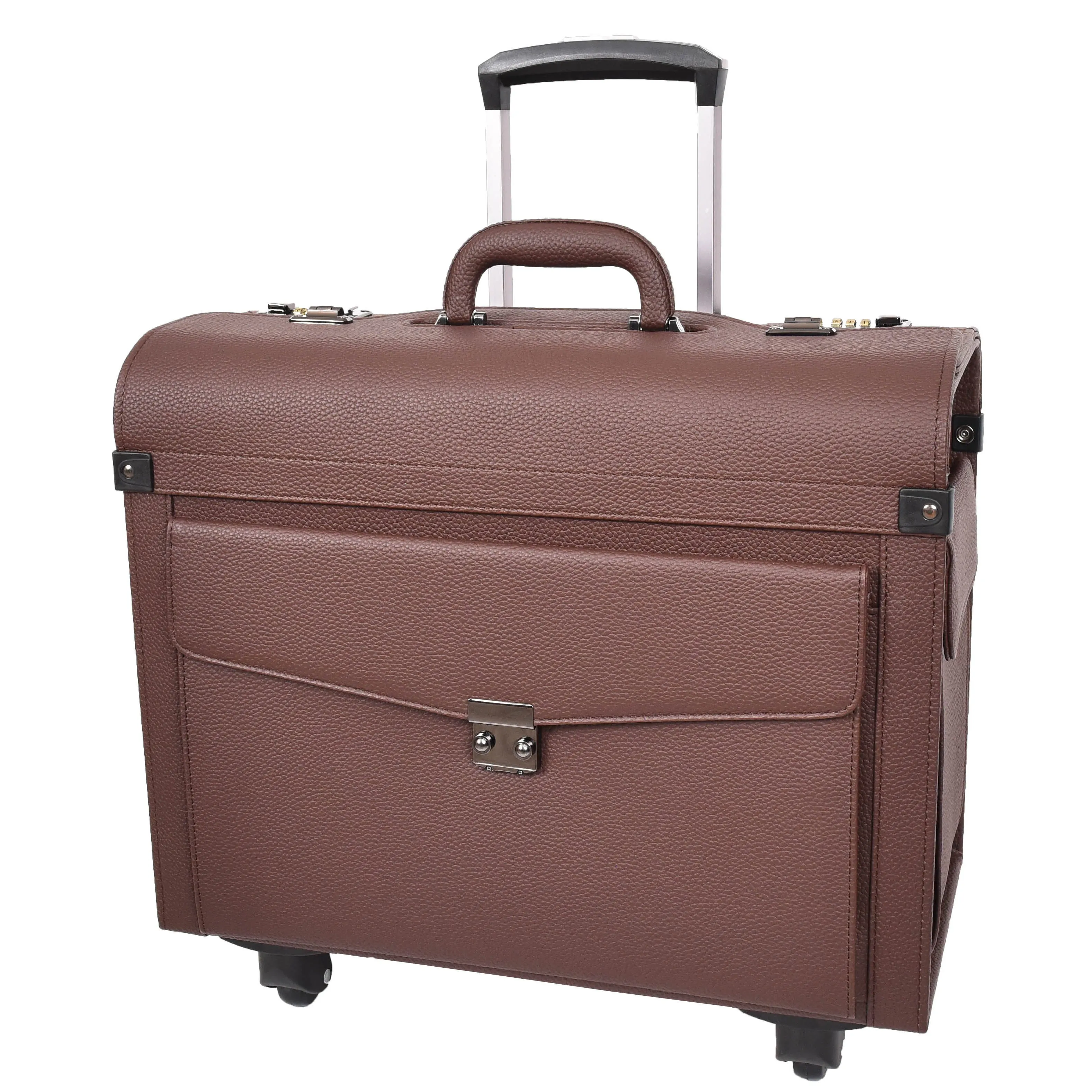 DR695 Four Wheel Pilot Case Faux Leather Cabin Bag Brown