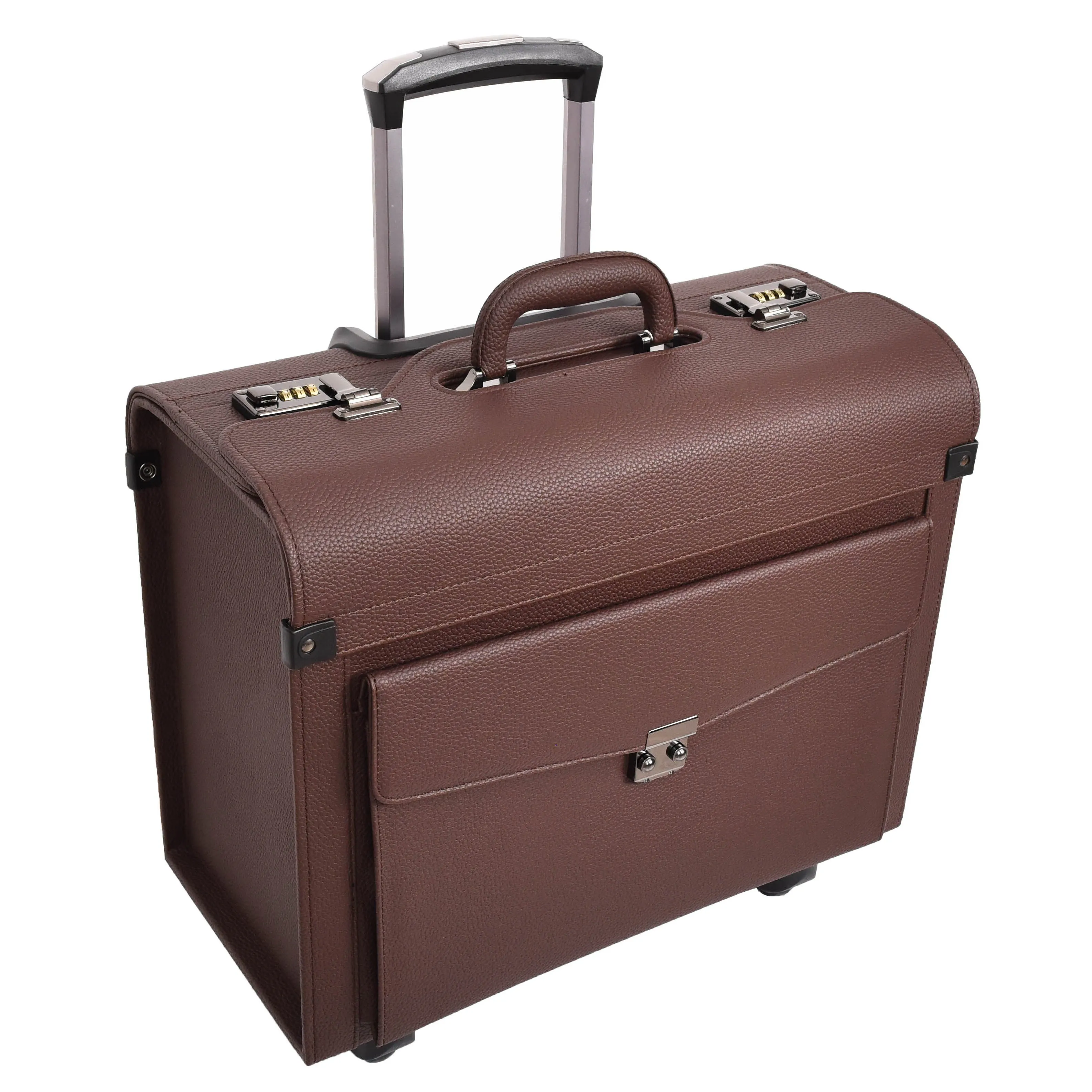 DR695 Four Wheel Pilot Case Faux Leather Cabin Bag Brown