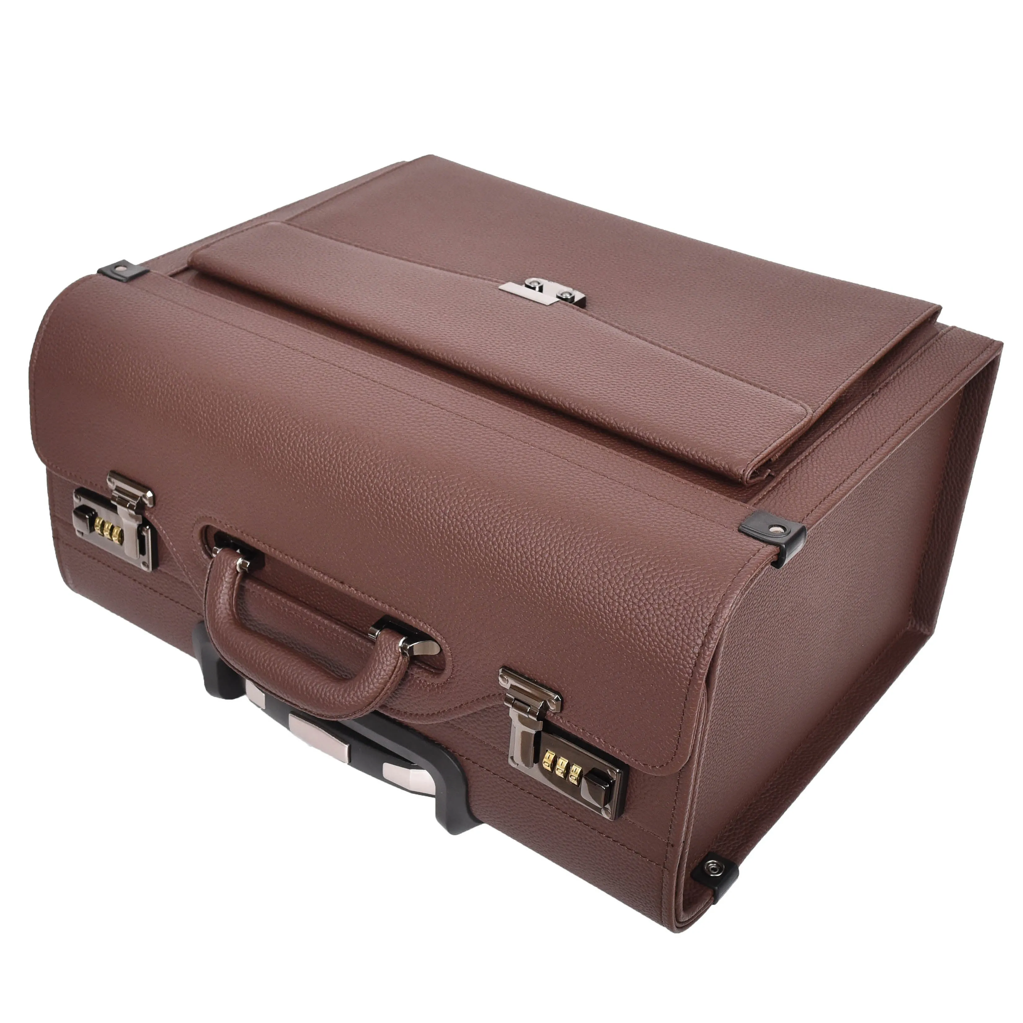 DR695 Four Wheel Pilot Case Faux Leather Cabin Bag Brown