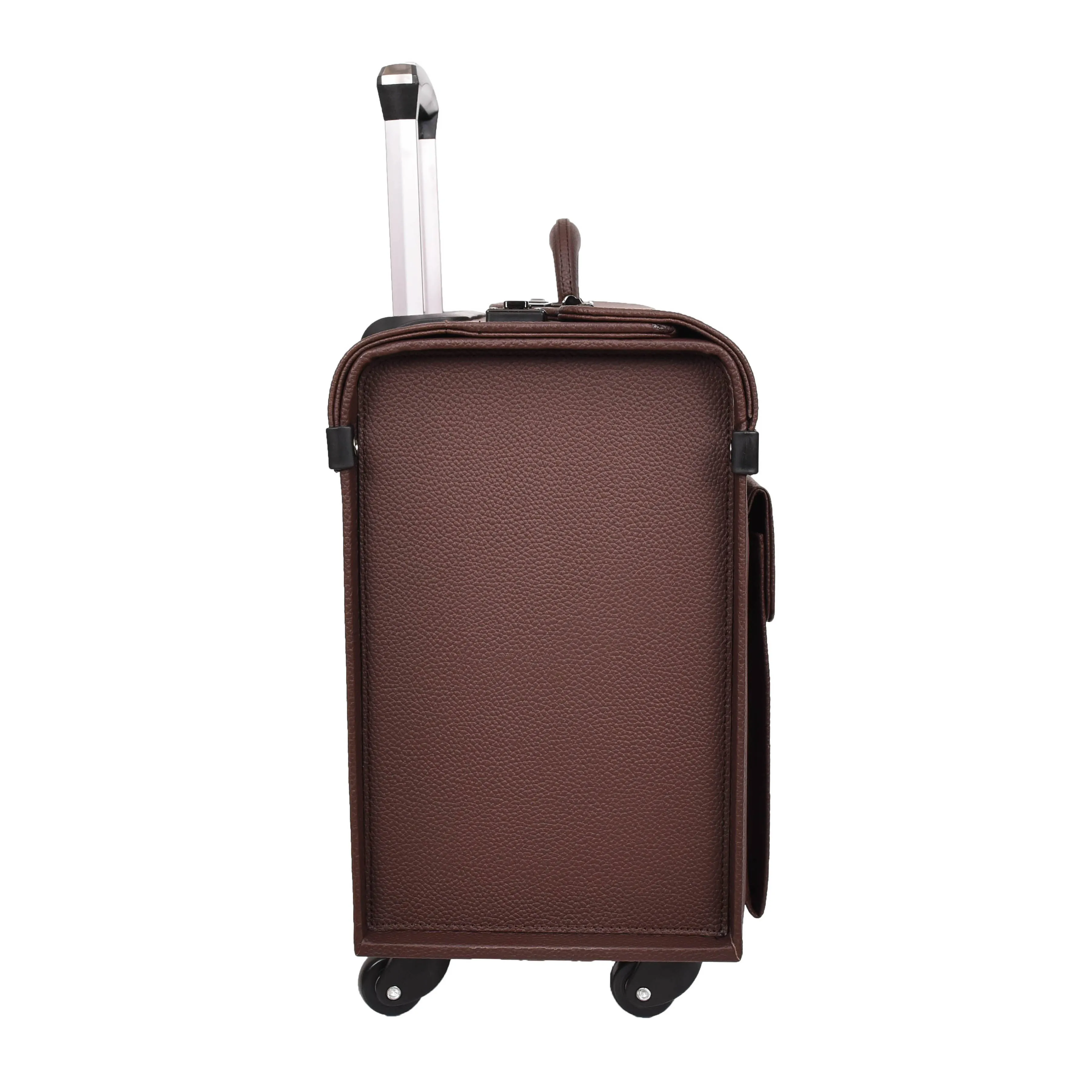 DR695 Four Wheel Pilot Case Faux Leather Cabin Bag Brown