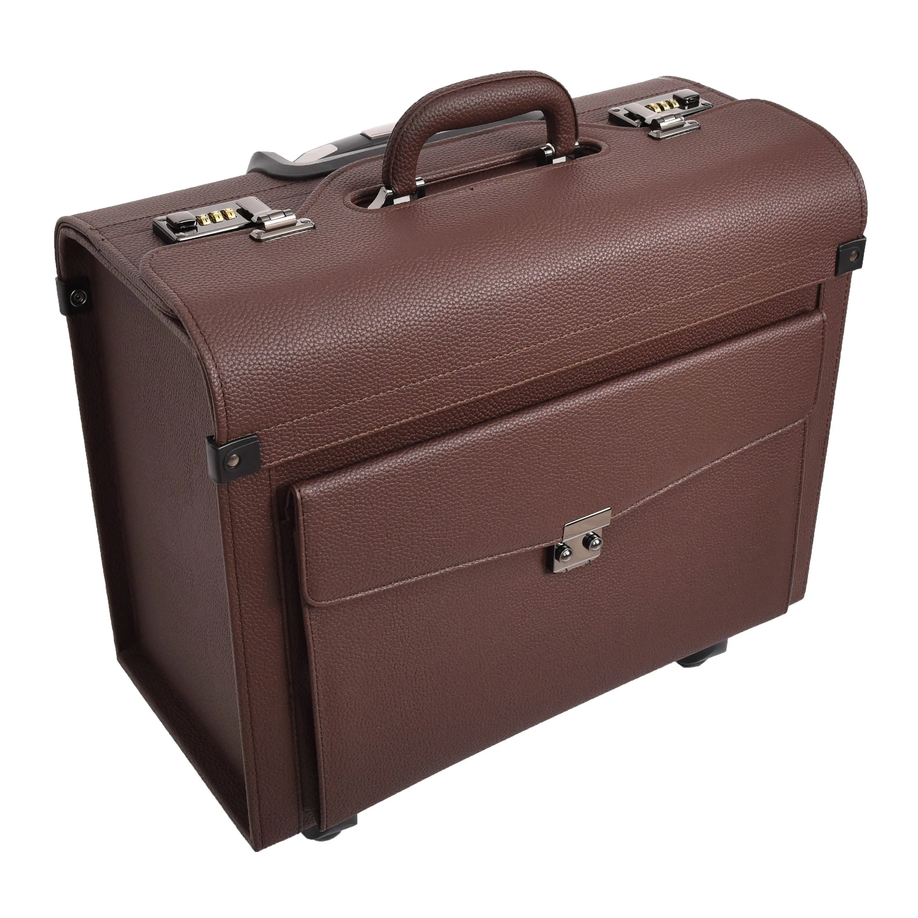 DR695 Four Wheel Pilot Case Faux Leather Cabin Bag Brown