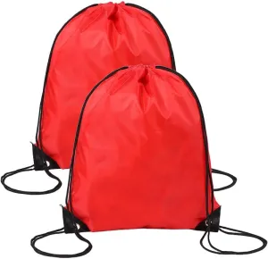 Drawstring Backpack 2 Pcs Nylon Draw String Bag Gym Cinch Sack Drawstring Bags Sport Bag 6 Colors (Red)