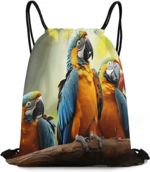 Drawstring Backpack Bag,Cute Parrots Print Drawstring Backpacks,Sports Gym Backpack with Mesh Pocket String Bag for Women Men