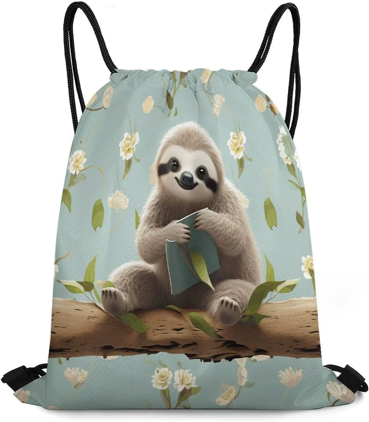 Drawstring Backpack Bag,Cute Sloths Print Drawstring Backpacks,Sports Gym Backpack with Mesh Pocket String Bag for Women Men