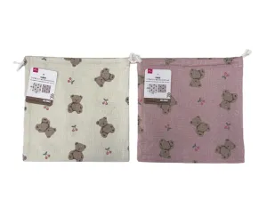Drawstring Bag  Bear & Cherry Pattern 23cm x 23cm