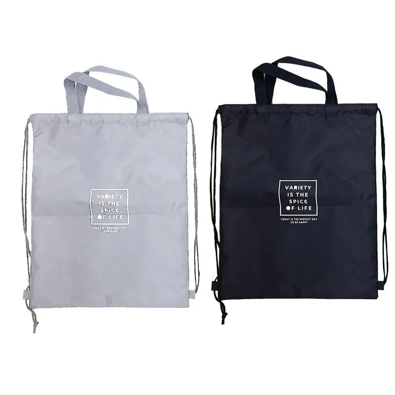 Drawstring Pouch With Handle -Gray - Navy-