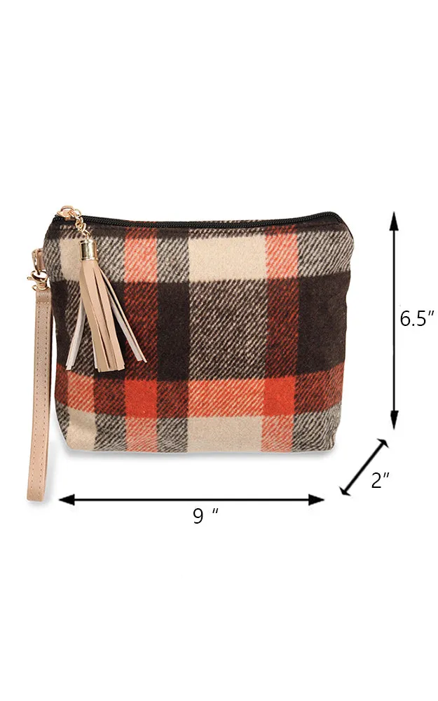 EABG9373 Beige Plaid Crossbody Clutch Bag