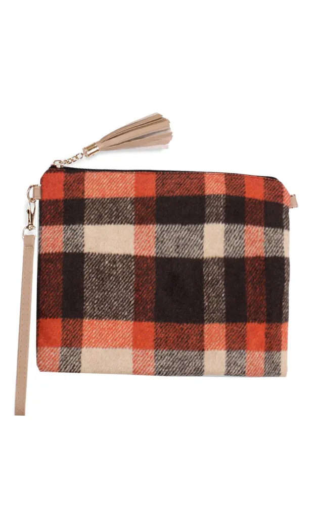 EABG9373 Beige Plaid Crossbody Clutch Bag