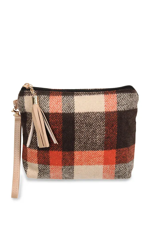 EABG9373 Beige Plaid Crossbody Clutch Bag