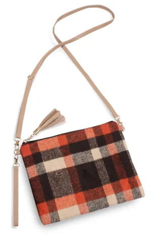 EABG9373 Beige Plaid Crossbody Clutch Bag