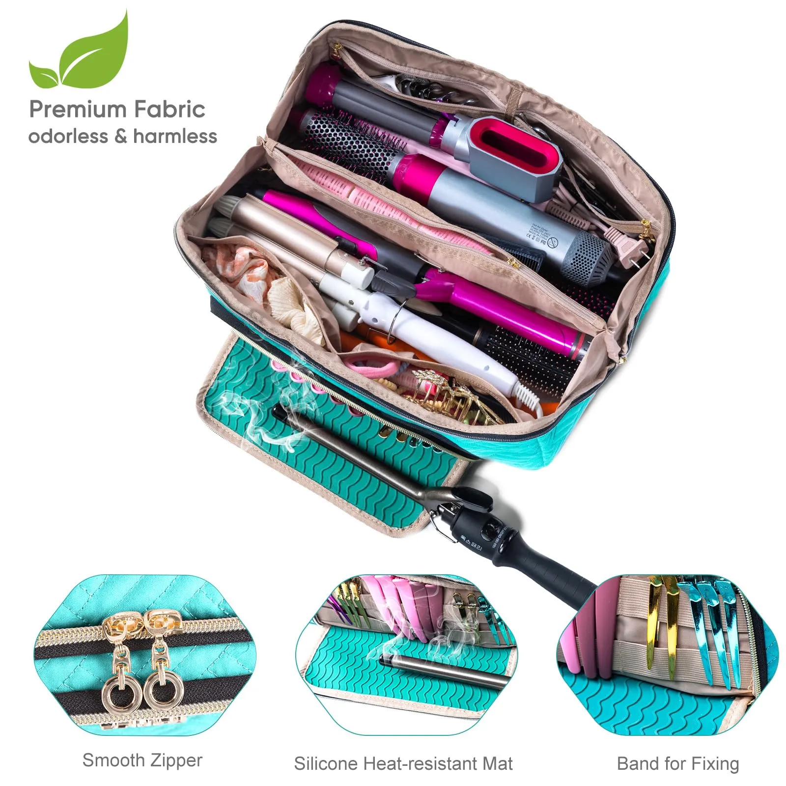 ELCUPA Large Hair Tools Travel Bag with Iron Mat - 2in1 Hair Tools Organizer for Hair Dryer Brush, Flat Irons, Straighteners, Curling Irons, Hair Bag, Makeup Bag