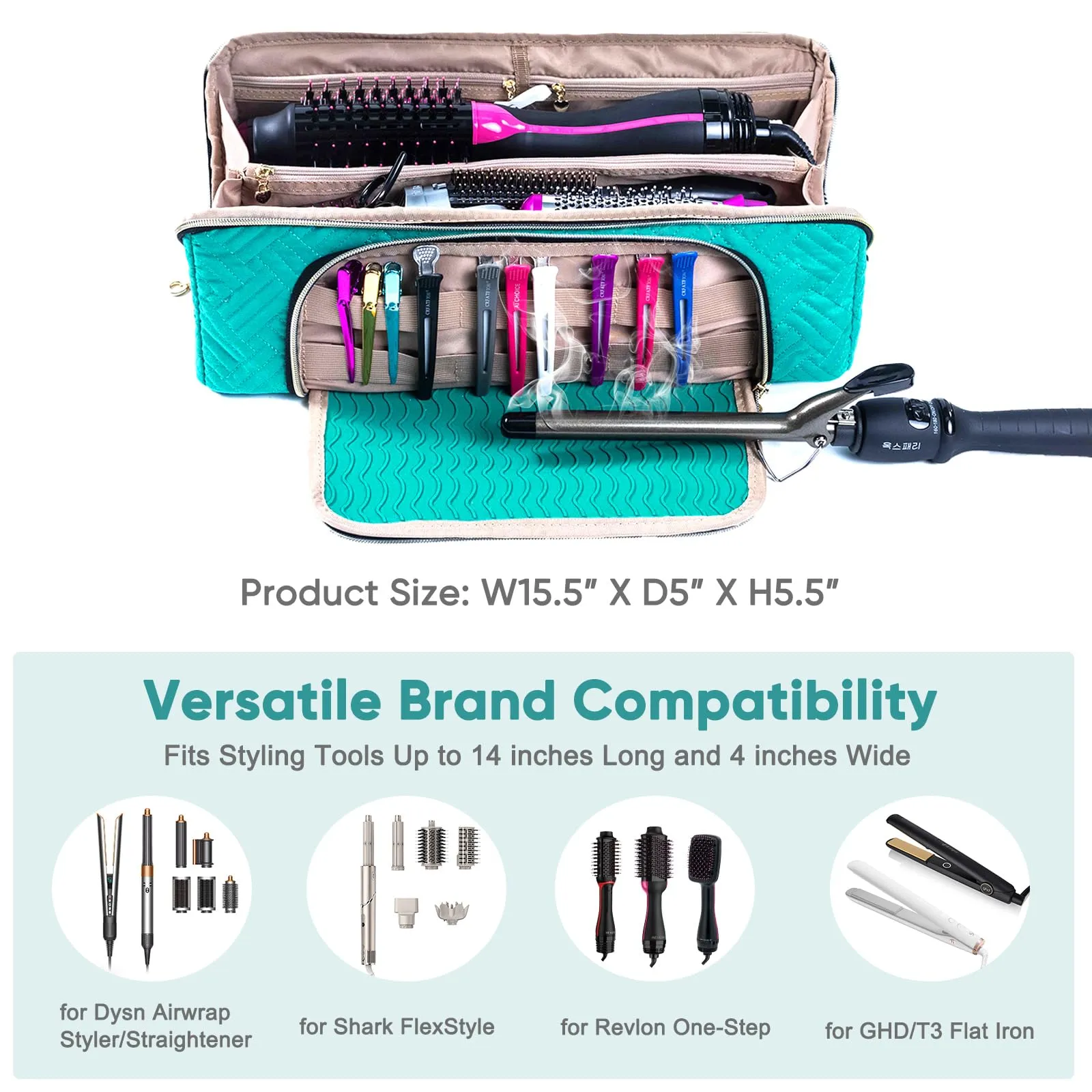 ELCUPA Large Hair Tools Travel Bag with Iron Mat - 2in1 Hair Tools Organizer for Hair Dryer Brush, Flat Irons, Straighteners, Curling Irons, Hair Bag, Makeup Bag