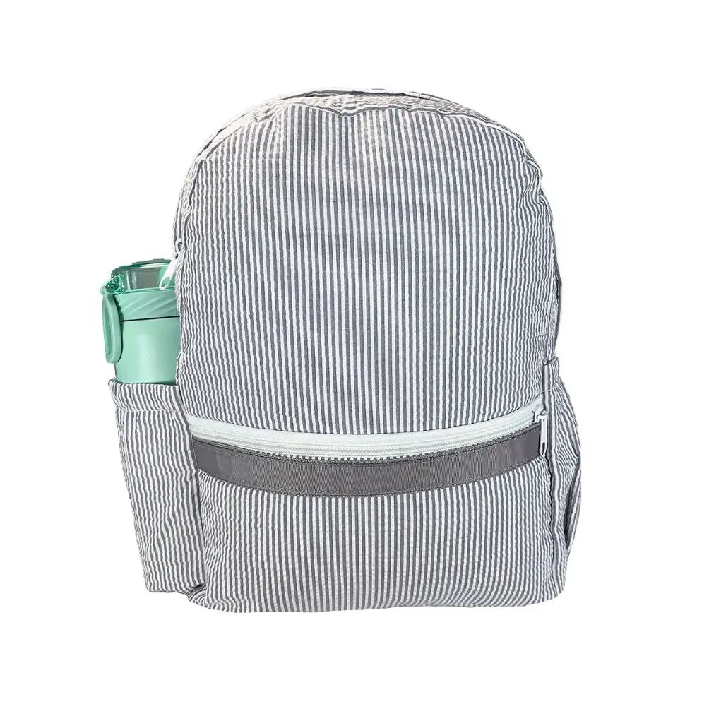 Embroidered Monogram Kids Seersucker Backpack
