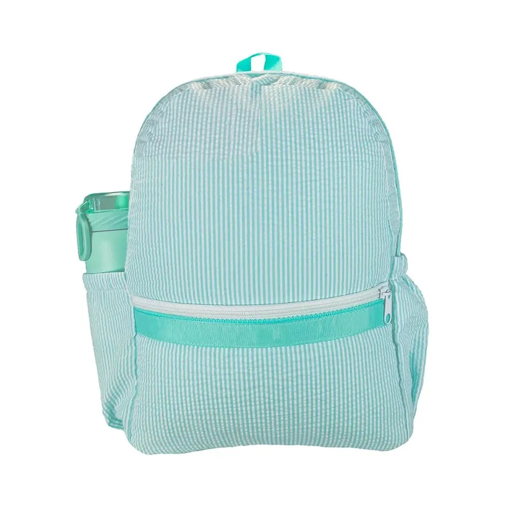Embroidered Monogram Kids Seersucker Backpack