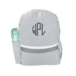 Embroidered Monogram Kids Seersucker Backpack