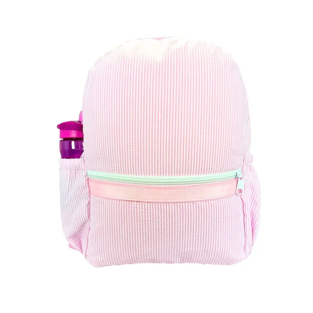 Embroidered Monogram Kids Seersucker Backpack
