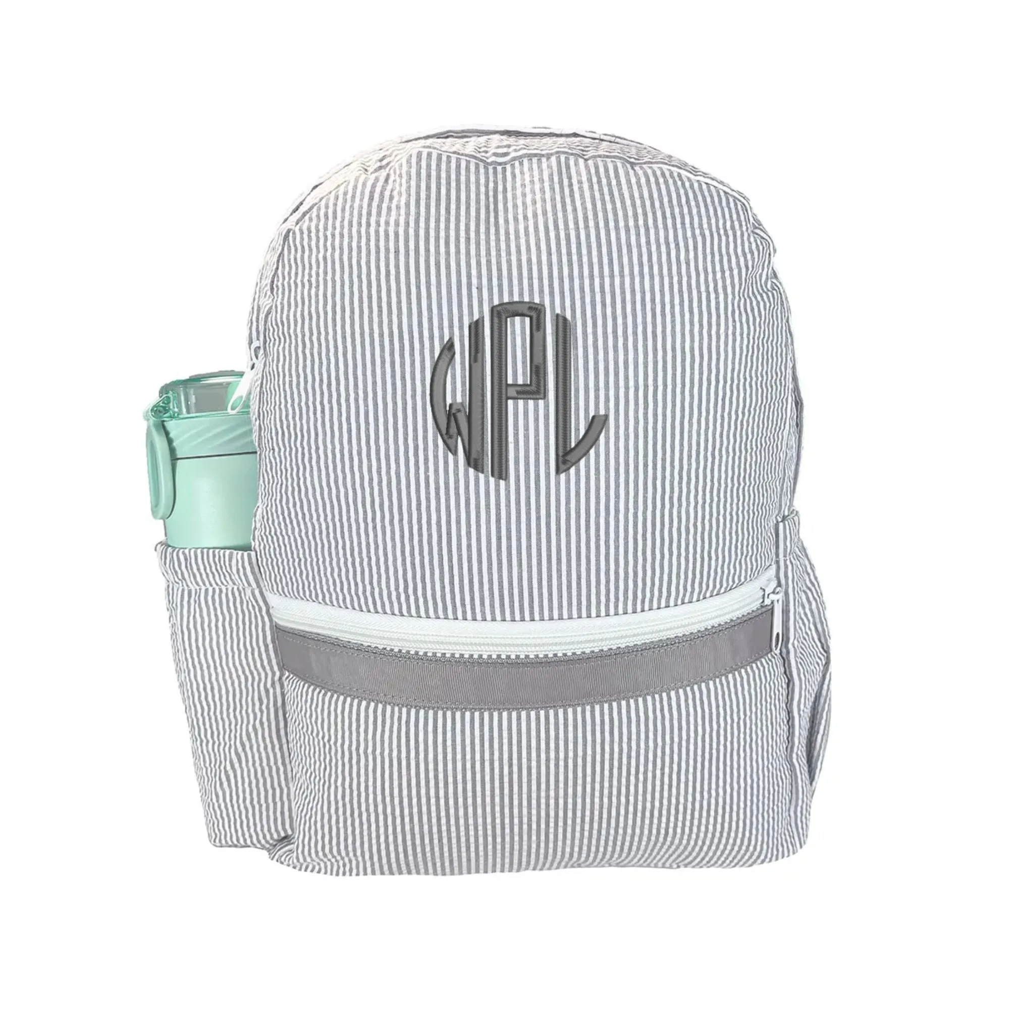 Embroidered Monogram Kids Seersucker Backpack