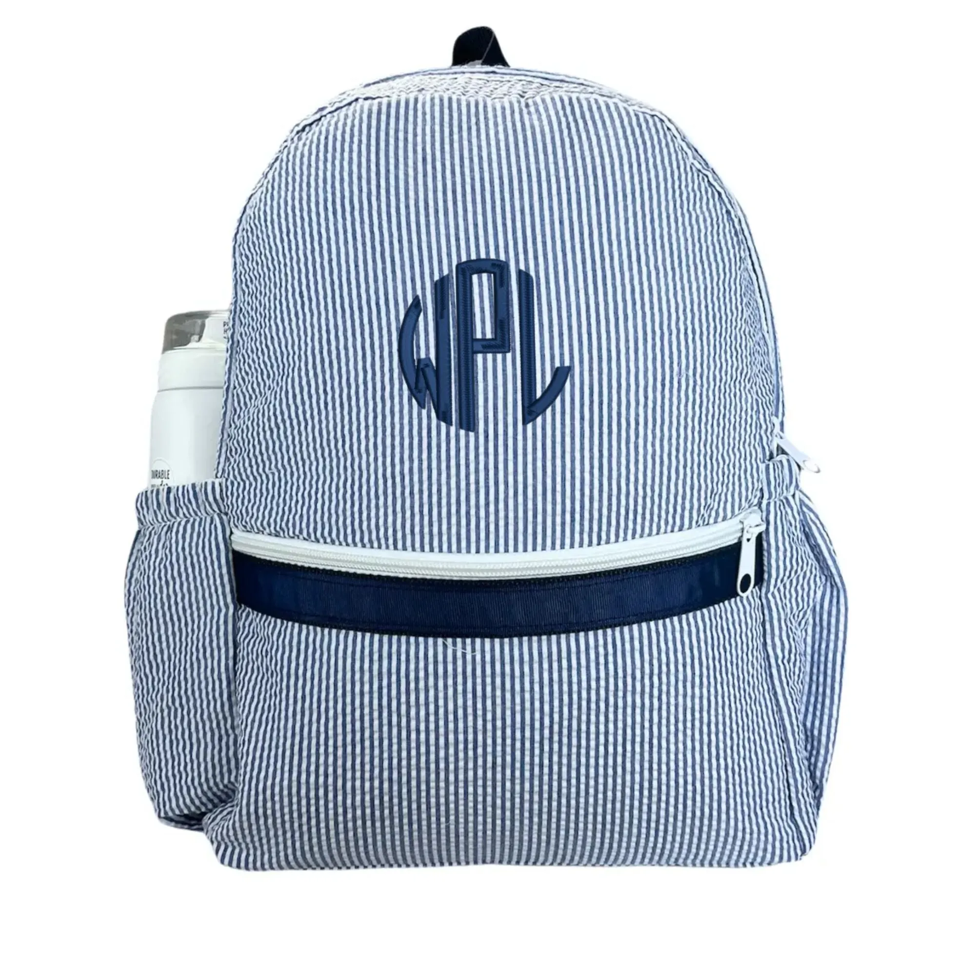 Embroidered Monogram Kids Seersucker Backpack