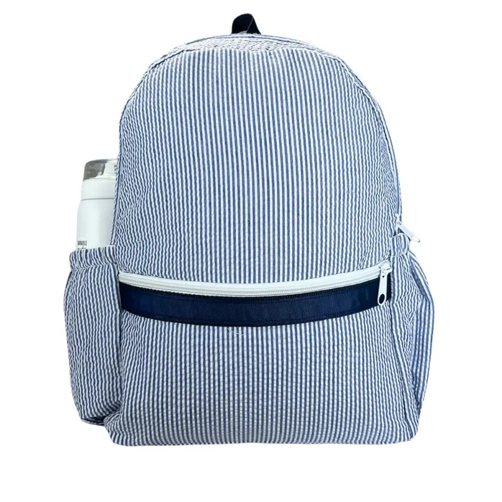 Embroidered Monogram Kids Seersucker Backpack