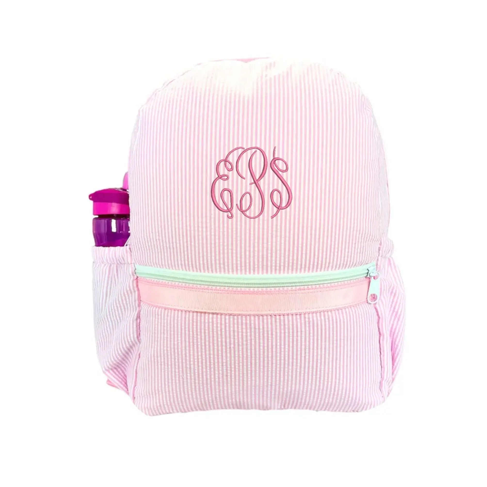 Embroidered Monogram Kids Seersucker Backpack