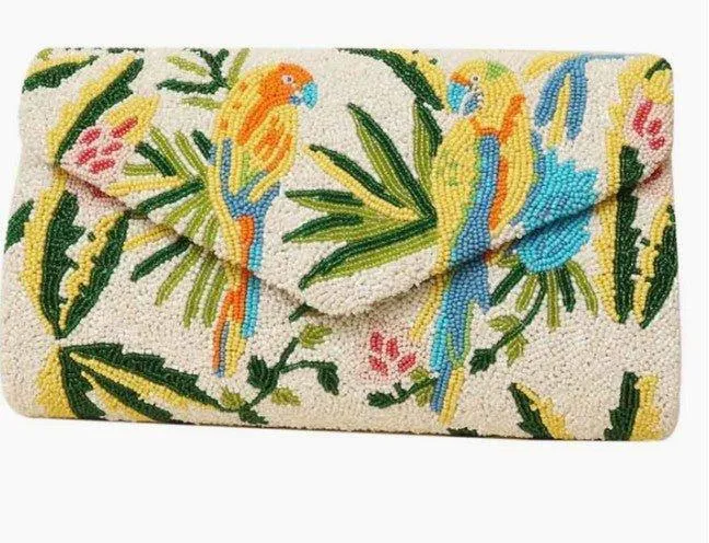 Envelope Style Beaded Parrot Motif Clutch