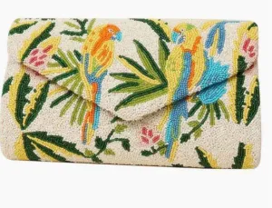 Envelope Style Beaded Parrot Motif Clutch