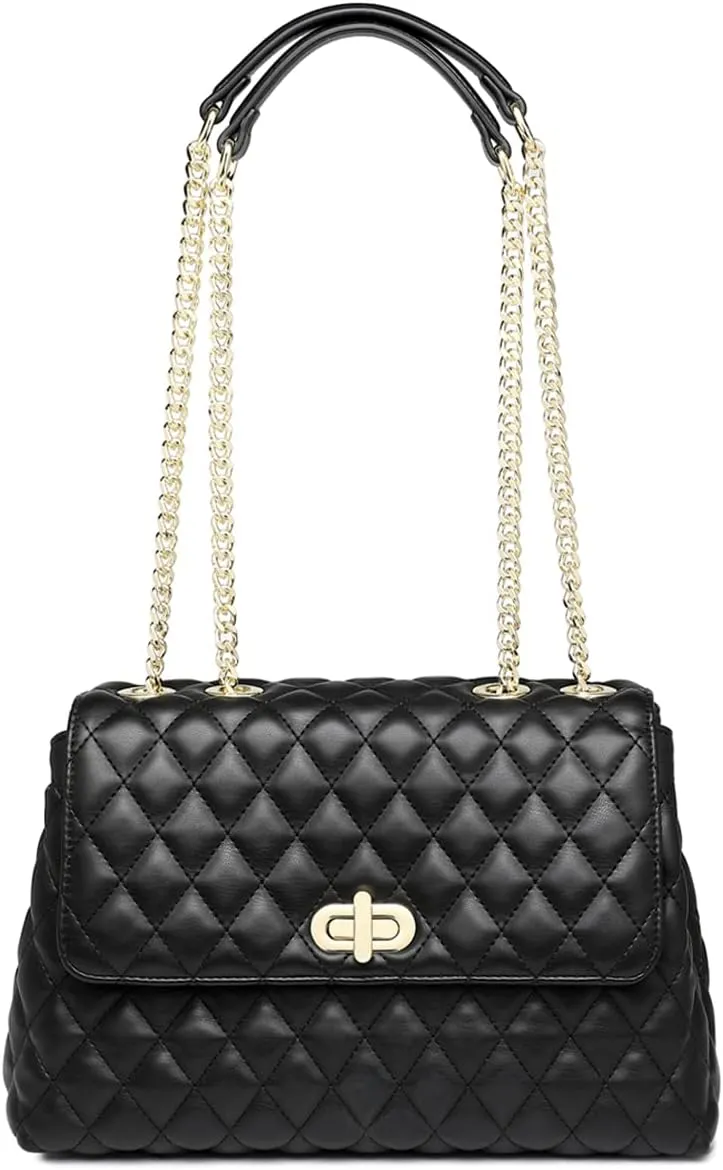 ER.Roulour Quilted Crossbody Bags for Women, Trendy Roomy Shoulder Handbags with Flap Gold Hardware Chain Purses Shoulder Bag