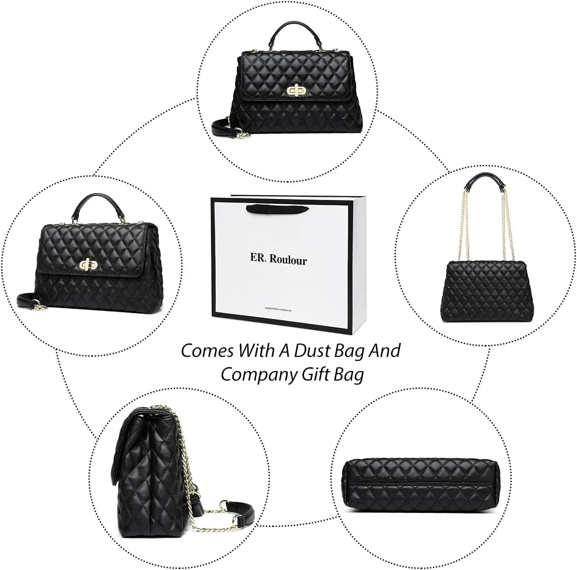 ER.Roulour Quilted Crossbody Bags for Women, Trendy Roomy Shoulder Handbags with Flap Gold Hardware Chain Purses Shoulder Bag
