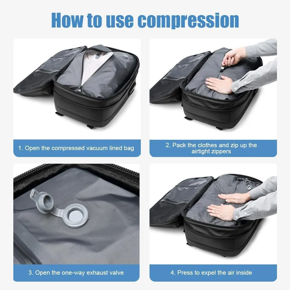 Expandable Large Capacity Backpack With Vacuum Compression,Waterproof Travel Vacuum Backpack Carry On Travel, Gray