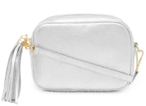 Fabucci Silver   leather Crossbody bag with Tassel